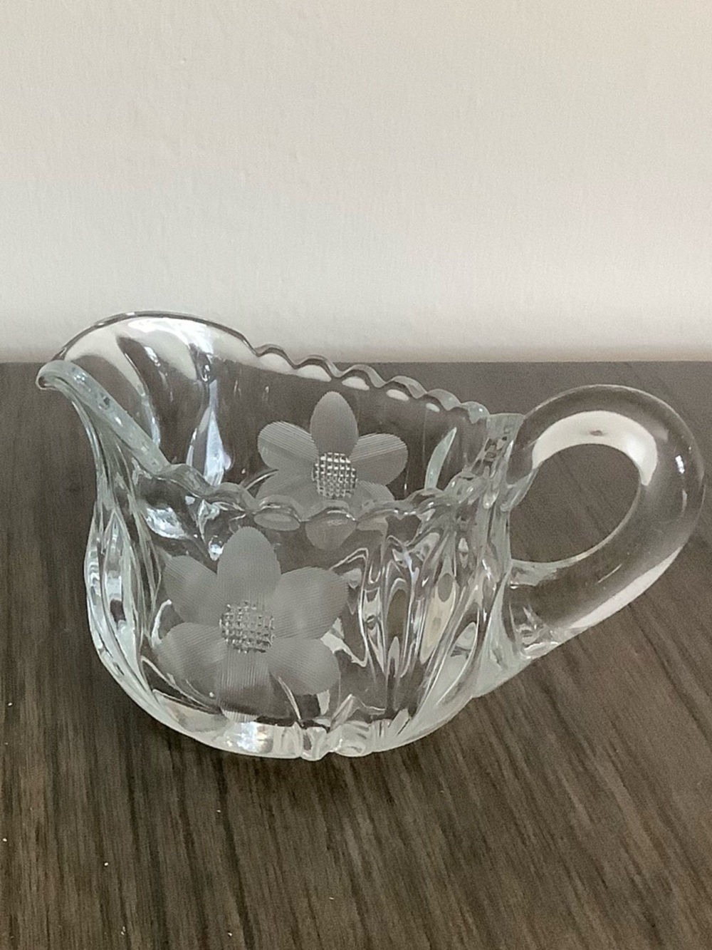 Etched Floral Glass Creamer Pitcher - Clear